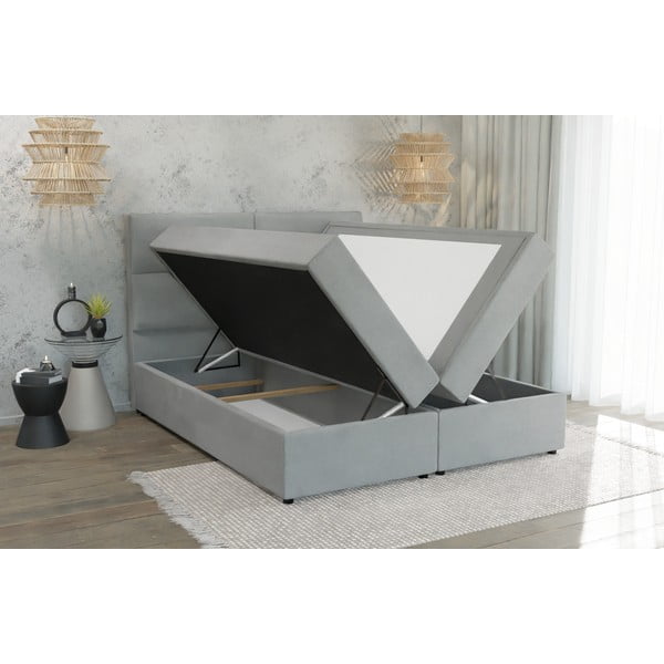 Pat boxspring gri deschis cu spațiu de depozitare 140x200 cm Rico – Ropez-image-3