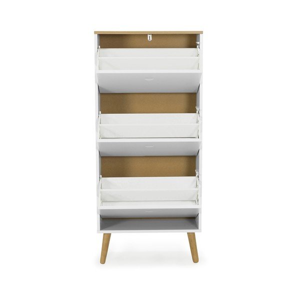 Pantofar cu detalii în decor de stejar și 3 compartimente Tenzo Dot, alb-image-3