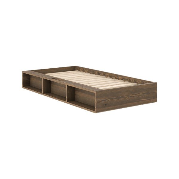 Pat în culoare naturală închisă din lemn de pin fără tăblie cu somieră 90x200 cm Ziggy – Karup