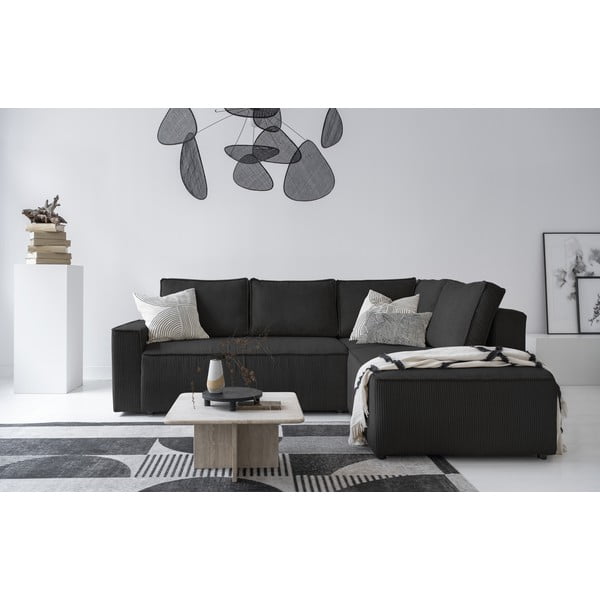 Colțar gri antracit extensibil cu tapițerie din catifea reiată  (cu colț pe partea dreaptă) Brave Dave – Miuform-image-4