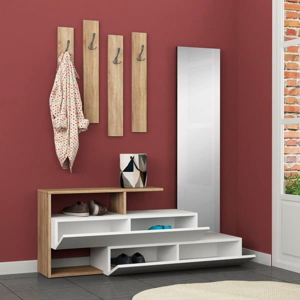 Set pantofar cu oglindă și cuier de perete Ramda Oak-image-1