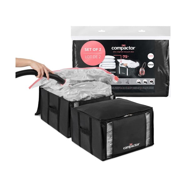 Cutii de depozitare pentru haine 2 buc. din material textil cu vacuum/cu pereți întăriți 42x25x25 cm Black Edition – Compactor