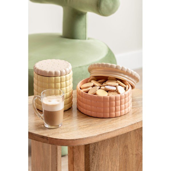 Cutie de depozitare galben-deschis din ceramică decorativă ø 14x15 cm Biscuit Box – PT LIVING-image-1
