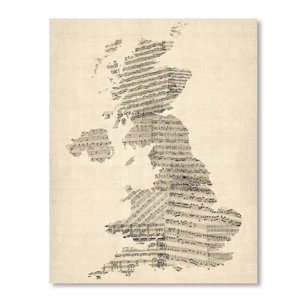 Poster cu hartă Marea Britanie Americanflat Music, 60 x 42 cm