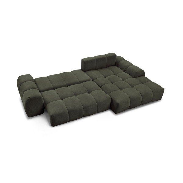 Colțar verde extensibil/cu spațiu de depozitare cu tapițerie din chenille (cu colț pe partea dreaptă/cu șezlong) Everest – Bobochic Paris-image-4