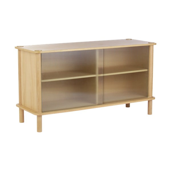 Vitrină în culoare naturală din lemn de stejar cu ușă glisantă 135x73,5x48 cm Italic – UMAGE-image-1