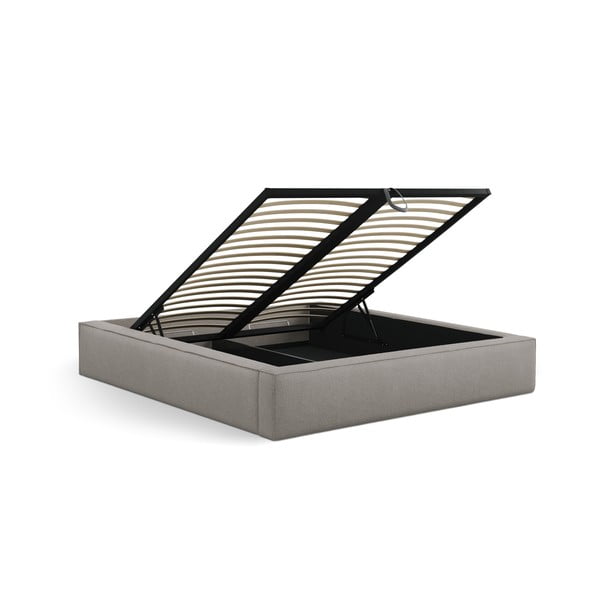 Pat matrimonial gri deschis tapițat cu spațiu de depozitare cu somieră 180x200 cm Simon Darren – Micadoni -image-4