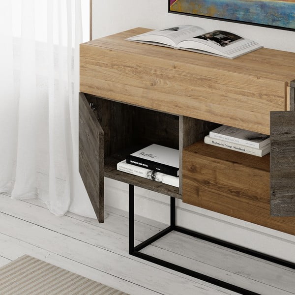 Comodă maro/în culoare naturală joasă cu aspect de lemn de stejar 145x82 cm Titan – Marckeric-image-4