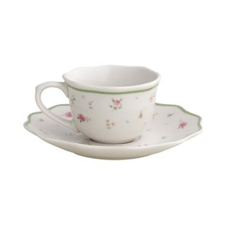 Set 2 cești și farfurioare din porțelan Brandani Nonna Rosa, 70 ml, alb