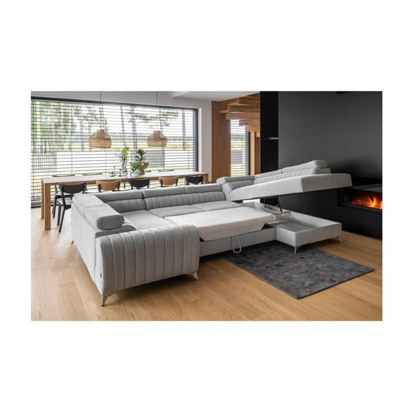 Colțar gri deschis extensibil/cu spațiu de depozitare (cu colț pe partea dreaptă/în formă de "U") Louis – ELTAP-image-2