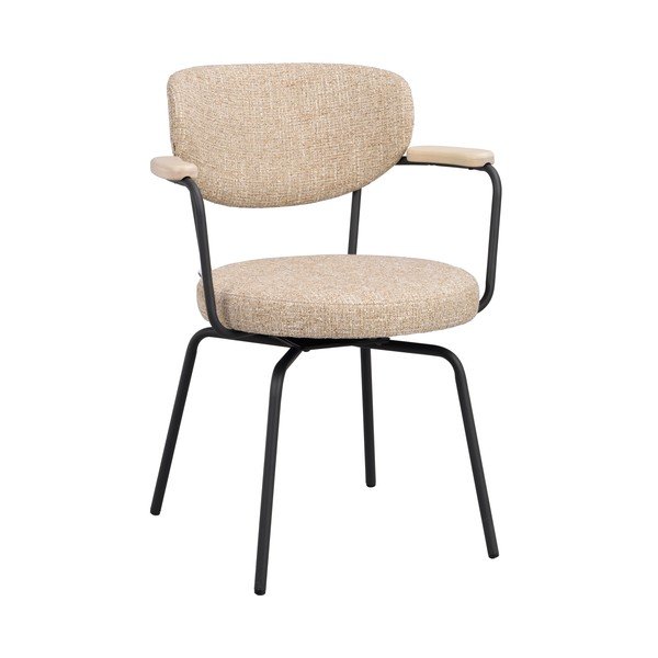 Scaun de dining negru/bej cu cotiere din metal Merrick – Rowico