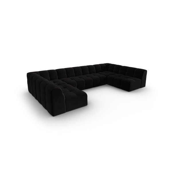 Colțar negru cu tapițerie din catifea (în formă de "U") Kendal – Micadoni Home-image-3