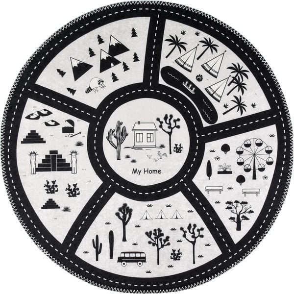 Covor de joacă pentru copii alb-negru lavabil ø120 cm My Home – Vitaus