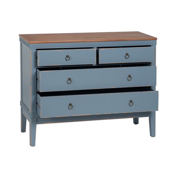 Comodă albastră joasă din lemn de brad 115x90 cm Shabby – Ixia-image-2