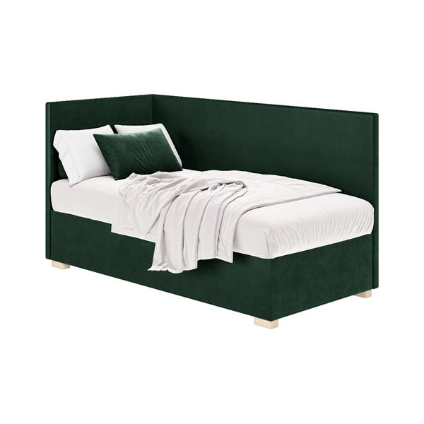 Pat pentru copii  verde închis pe colț cu spațiu de depozitare cu saltea 90x200 cm Flexi – Ghado-image-3