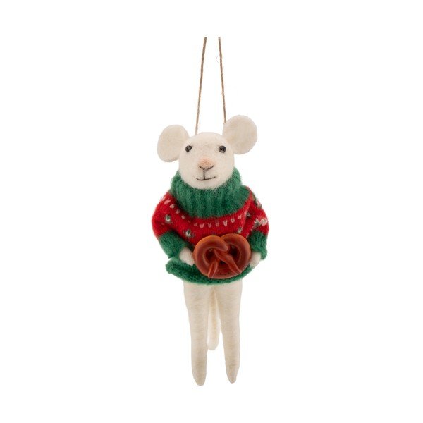 Ornament de Crăciun din material textil 6 cm Mouse with Pretzel – Sass & Belle