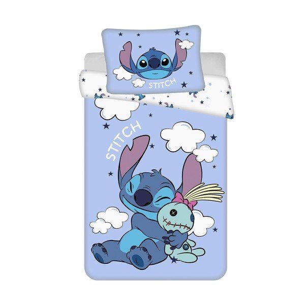 Lenjerie de pat pentru copii albastră din bumbac pentru pătuț 100x135 cm Lilo & Stitch "Clouds" – Jerry Fabrics
