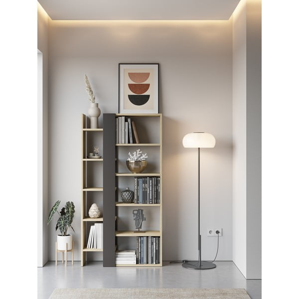 Bibliotecă neagră/în culoare naturală cu aspect de lemn de stejar 80x152 cm Axel – Marckeric-image-1