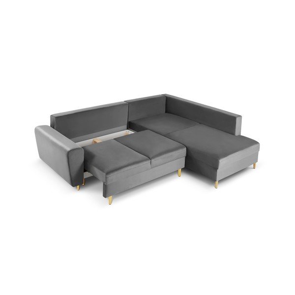 Colțar gri deschis extensibil, cu spațiu de depozitare cu tapițerie din catifea (cu colț pe partea dreaptă, în formă de ”L”) Kyoto – Cosmopolitan Design-image-3