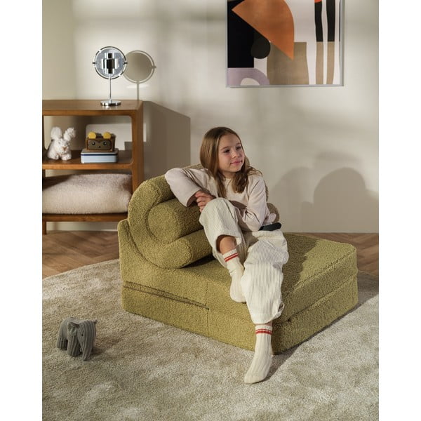 Fotoliu pentru copii verde cu tapițerie din țesătură bouclé Flipster – Wigiwama-image-2