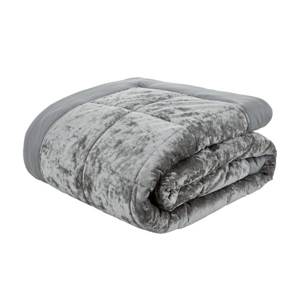 Cuvertură gri matlasată din catifea pentru pat dublu 220x220 cm Crushed – Catherine Lansfield-image-1