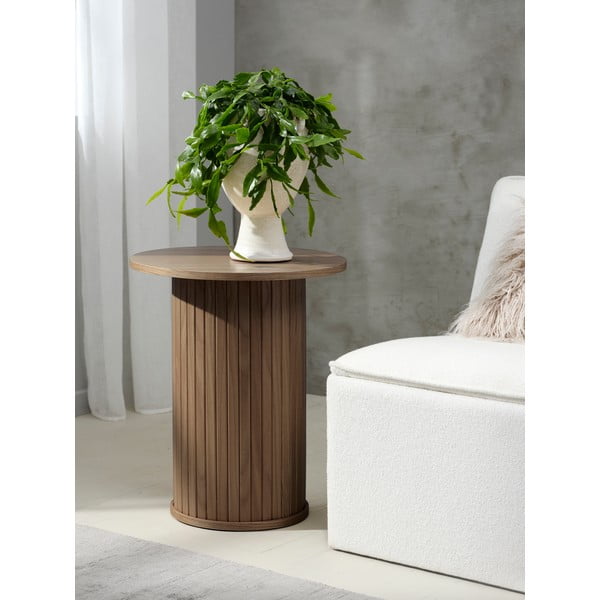 Măsuță auxiliară rotundă cu aspect de lemn de stejar ø 50 cm Nola – Unique Furniture-image-1