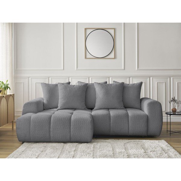 Colțar gri extensibil/cu spațiu de depozitare cu tapițerie din țesătură bouclé (cu colț pe partea stângă/cu șezlong) Roxelane – Bobochic Paris-image-1