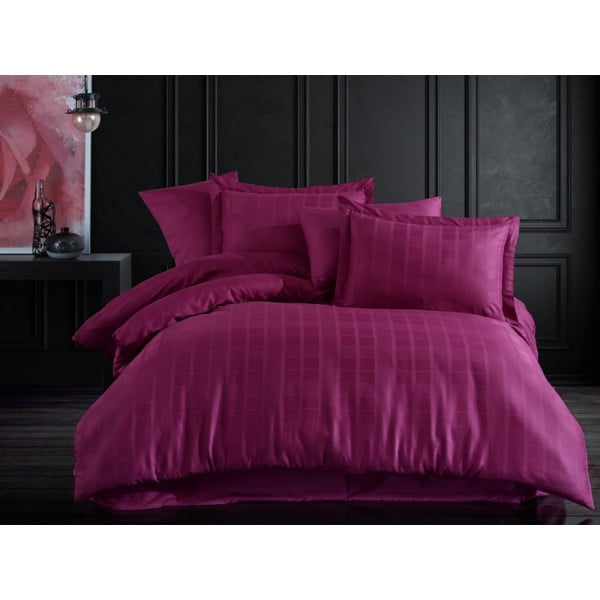 Lenjerie de pat dublu  violetă din bumbac satinat extinsă  cu cearșaf și cuvertură 240x260 cm Ekose – Mijolnir
