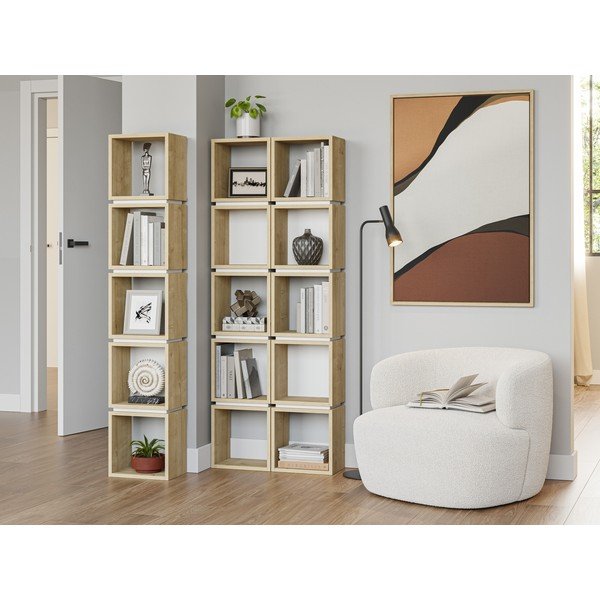 Bibliotecă albă/în culoare naturală cu aspect de lemn de stejar 32x167 cm Lofty – Marckeric-image-1