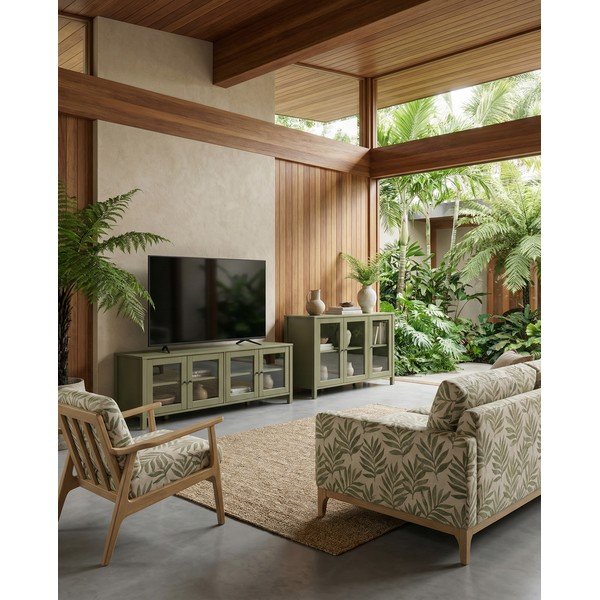 Vitrină verde din lemn de pin 142x80x40 cm Alessandra – Marckeric-image-1