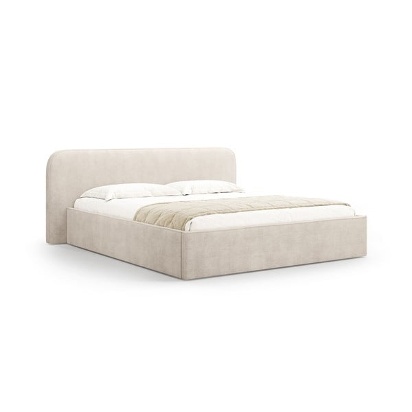 Pat matrimonial bej tapițat cu spațiu de depozitare cu somieră 160x200 cm Elizabeth – Micadoni 