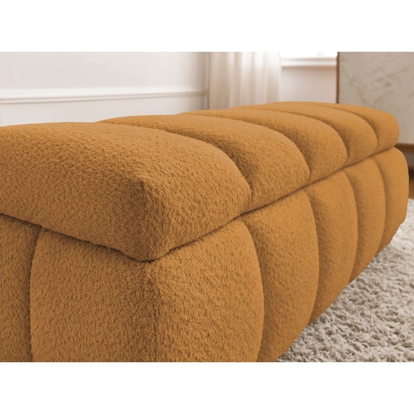 Bancă galben ocru cu tapițerie din țesătură bouclé – Bobochic Paris-image-4
