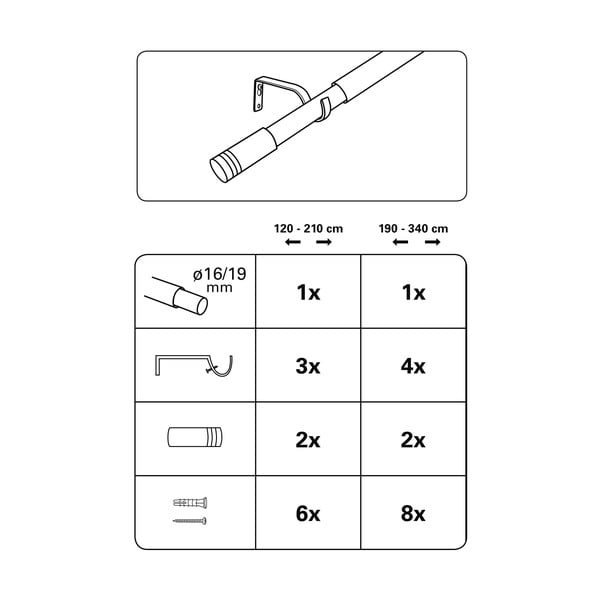 Galerie de perdea 190 - 340 cm din metal Válec - Gardinia-image-2