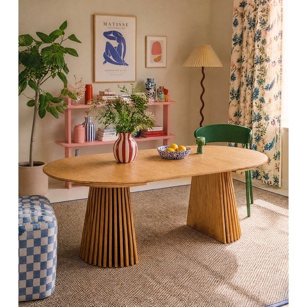 Masă de dining rotundă extensibilă cu blat cu aspect de lemn de stejar ø 120 cm Osaka – House Nordic-image-1