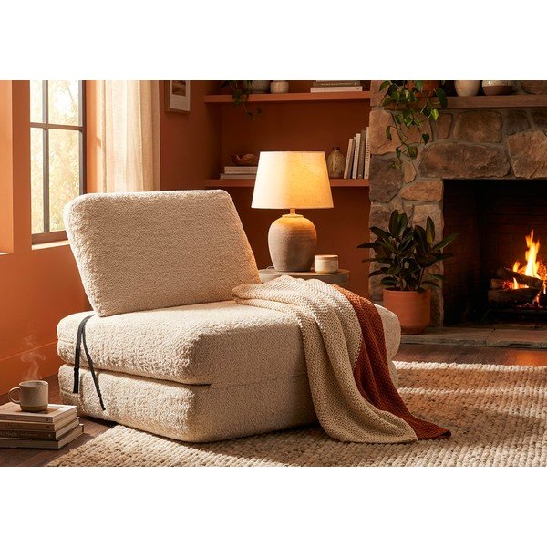 Fotoliu alb extensibil cu tapițerie din țesătură bouclé Faster – Mauro Ferretti-image-1