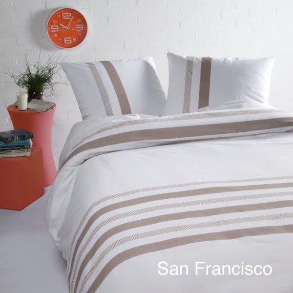 Lenjerie din bumbac satinat pentru pat de o persoană Ekkelboom San Francisco Sand, 140 x 200 cm