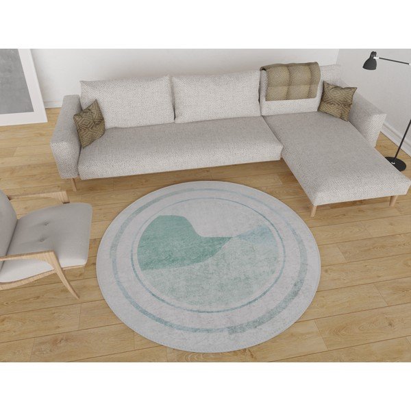 Covor crem-turcoaz lavabil rotund ø 80 cm Yuvarlak – Vitaus-image-1