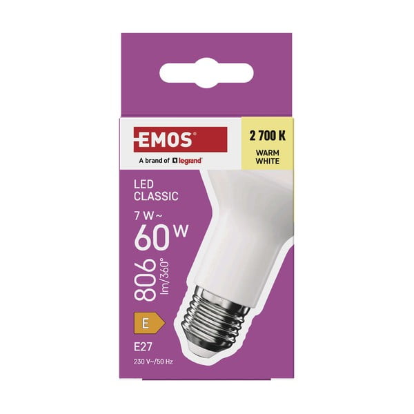 Bec LED E27, cu lumină albă caldă 7 W – EMOS-image-1