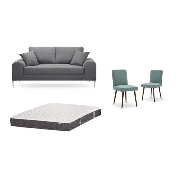 Set canapea gri închis, 2 scaune gri-verde, o saltea 140 x 200 cm Home Essentials