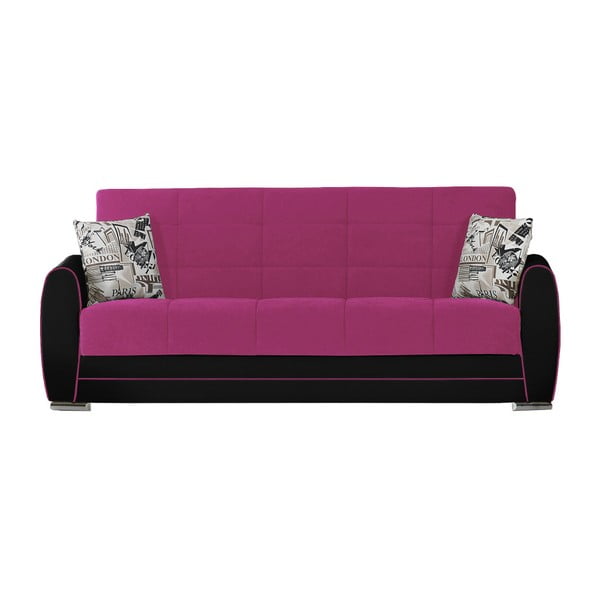 Canapea extensibilă de 3 persoane cu spaţiu de depozitare, Esidra Rest, roz - negru