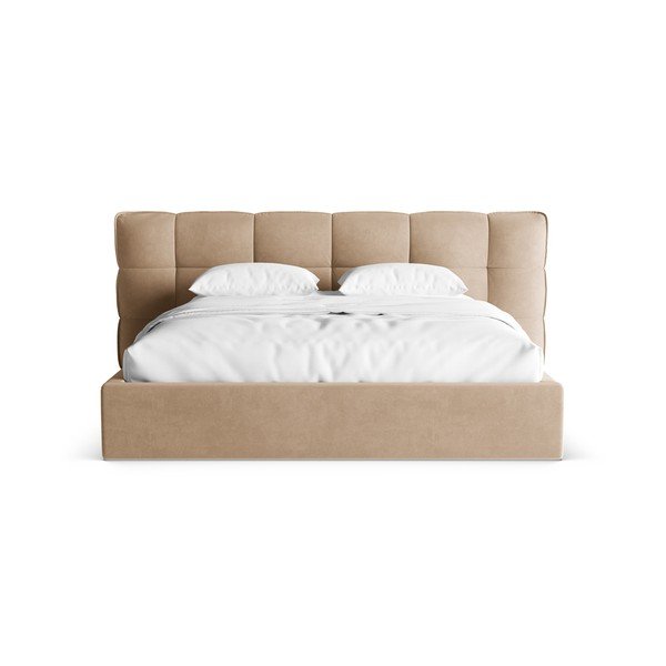 Pat matrimonial grej tapițat cu spațiu de depozitare cu somieră 200x200 cm Eric – Micadoni -image-4