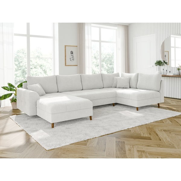 Colțar crem cu tapițerie din țesătură bouclé (colț stânga /în formă de "U") Ariella – Ropez-image-3