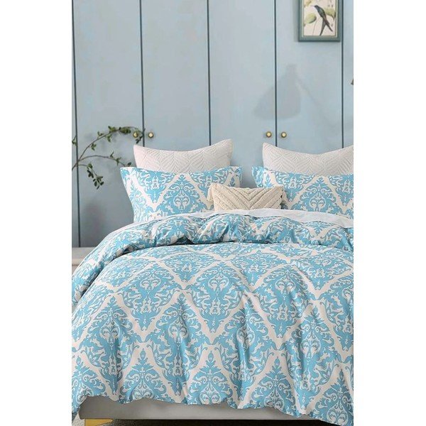 Lenjerie de pat albastră/gri din bumbac ranforcé pentru pat dublu/extinsă cu cearceaf inclus/cu 4 piese 200x220 cm Damask – Mila Home