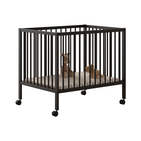 Țarc pentru copii gri antracit din lemn de fag cu înălțime reglabilă/cu roți 95x75 cm Dino – Vipack