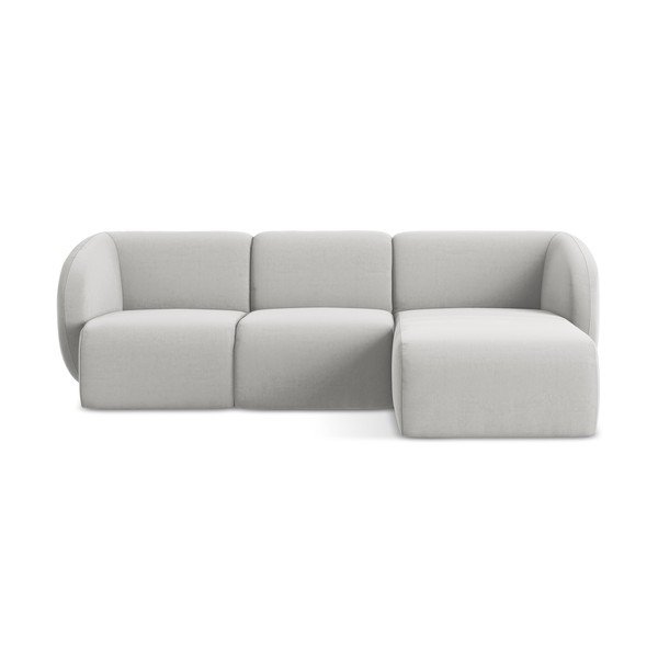 Colțar gri deschis cu tapițerie din catifea (cu colț pe partea dreaptă/cu șezlong) Lani – Makamii