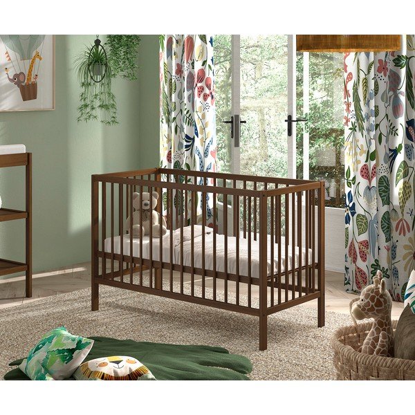 Pătuț maro din lemn de fag cu înălțime reglabilă 60x120 cm Dino – Vipack-image-1