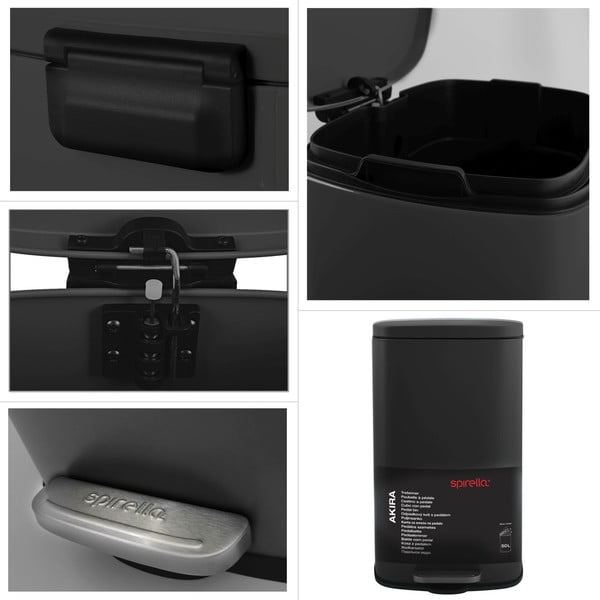 Coș de gunoi negru mat cu pedală din oțel 50 l   Akira – Spirella-image-3