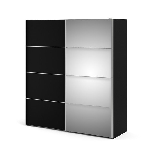 Șifonier cu oglindă și uși glisante Tvilum Verona, 182x202 cm, negru-image-1
