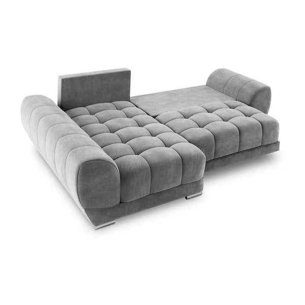 Colțar extensibil cu tapițerie de catifea și șezlong pe partea stângă Windsor & Co Sofas Nuage, gri-image-4
