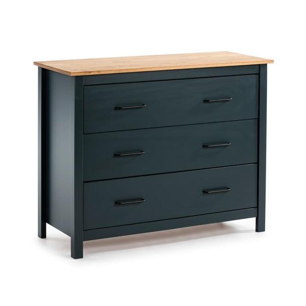 Comodă albastru-închis joasă din lemn masiv de pin 100x80 cm Miranda – Marckeric-image-2